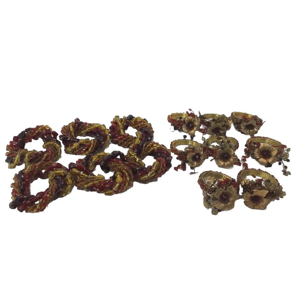 Holiday Round  Napkin Rings 2 sets (6)  And  (8) Beaded Red and Gold  Floral